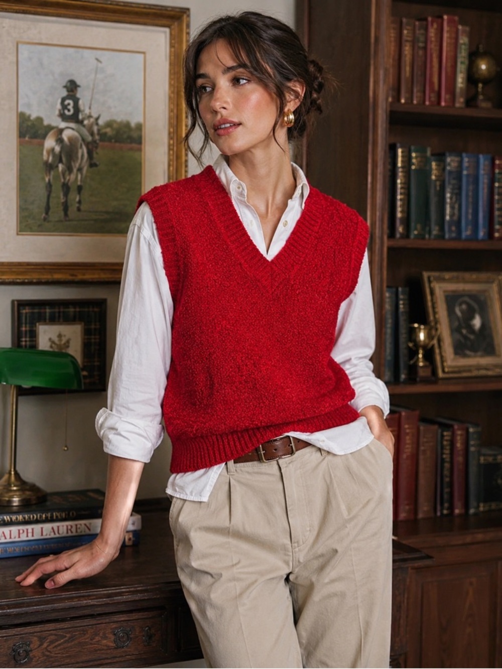 Vintage The Import Workshop Red Bouclé Sweater Vest Grandpa Core Preppy Knit M